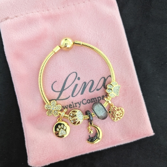 Linx Jewelry Linx Yellow Gold Bracelet With Black Cat Themed Charms